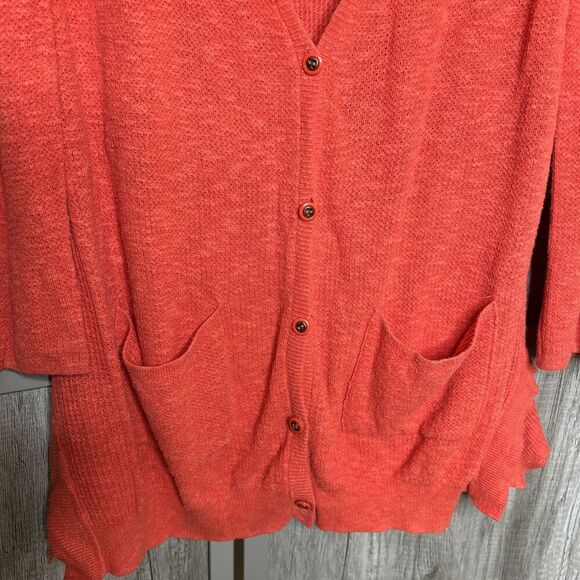 Free People Cardigan Orange Mid Length V Neckline Pockets Long Sleeve Size M - Picture 4 of 10